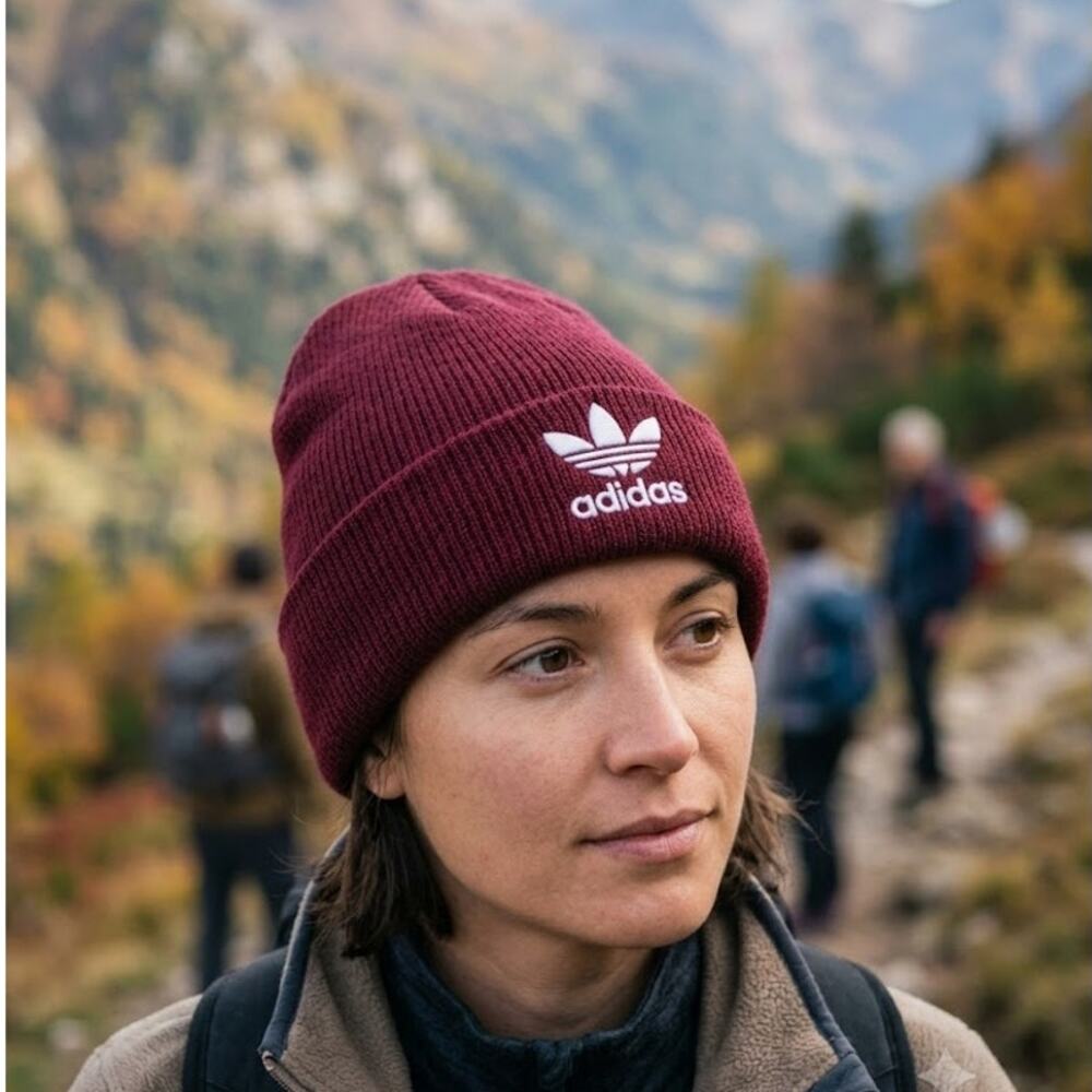 Adidas Originals Trefoil Beanie Hat Maroon Burgundy Fold Over Streetwear Skater